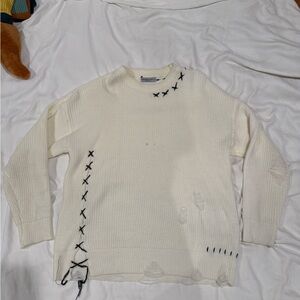 Men's White Sweater with Black Stitching